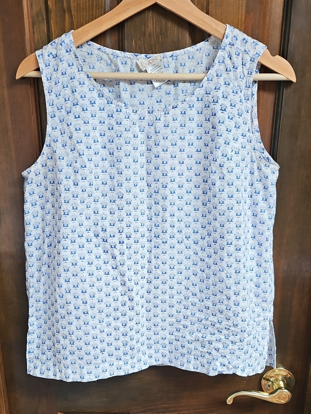 Anokhi Light Blue Block Printed Sleeveless Tank Top